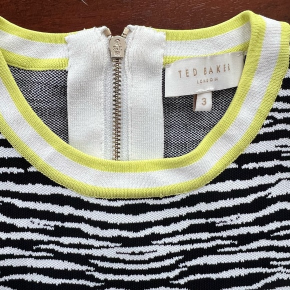 Ted Baker Animal Print Skater Dress Black White Pleated, New w/ Tags, Size 3 (8) - Picture 3 of 12